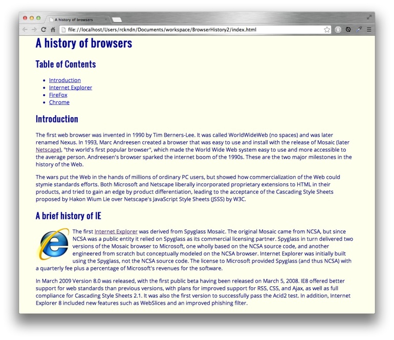 One of our first projects: Browser History