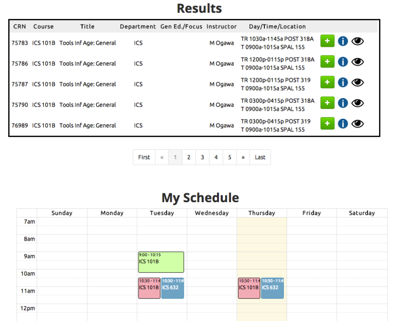 Preview the schedule in real time. Events in green can be added without issue. Red events indicate a conflict.